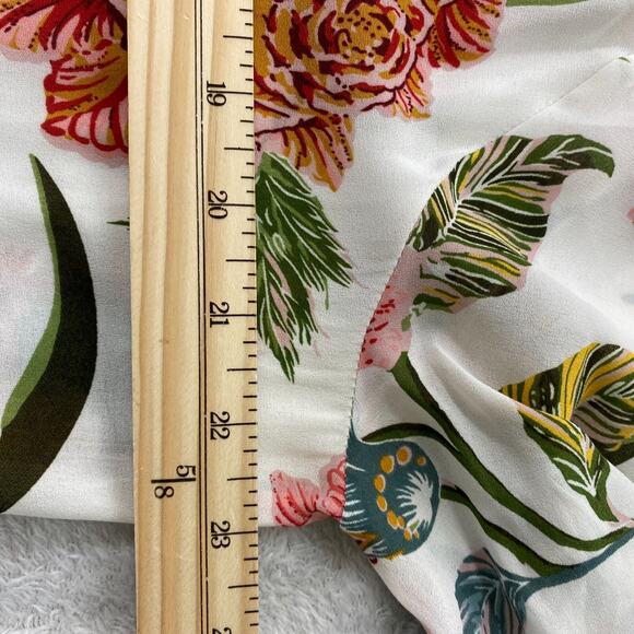 LOFT Poppy Bloom Floral Blouse Women XL Multicolor Tassel Tie Neck Cottagecore - Picture 8 of 10